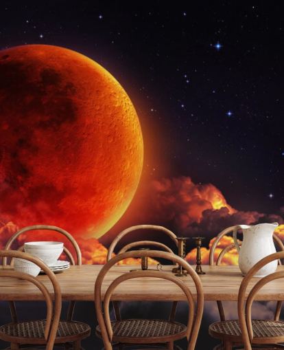 Glowing Orange Moon Wall Mural