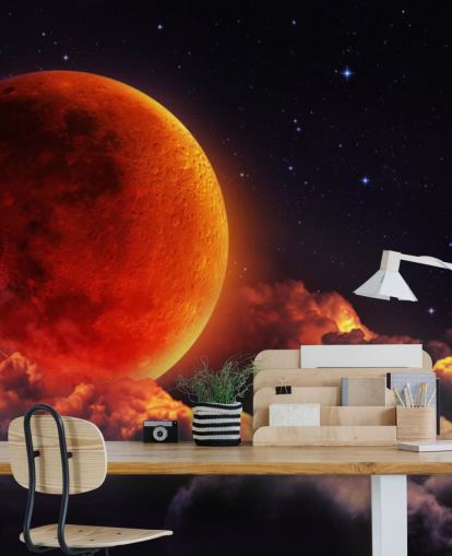Glowing Orange Moon Wall Mural