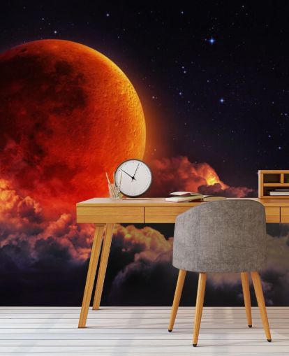Glowing Orange Moon Wall Mural