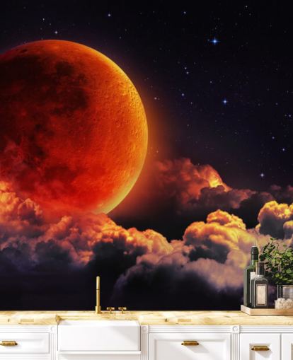 Glowing Orange Moon Wall Mural