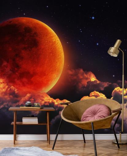 Decorazione murale con luna arancione incandescente