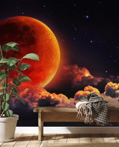 Glowing Orange Moon Wall Mural