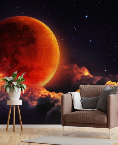 Decorazione murale con luna arancione incandescente