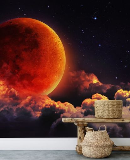 Glowing Orange Moon Wall Mural