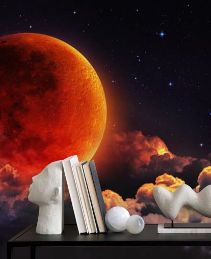 Glowing Orange Moon Wall Mural