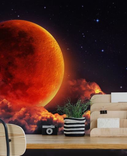 Mural da parede da lua laranja brilhante