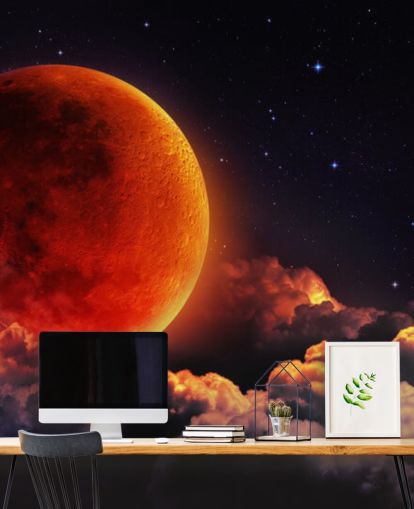 Leuchtender orangefarbener Mond Wandgemälde