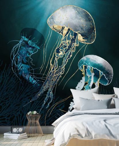 blue jellyfish wallpaper wall mural
