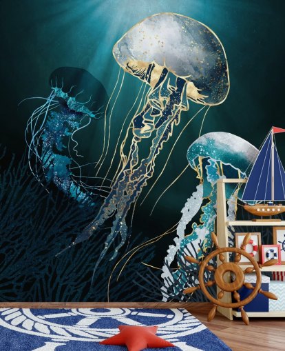 blue jellyfish wallpaper wall mural