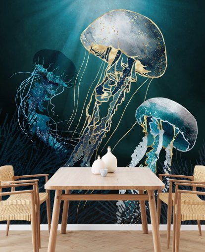 sininen meduusa-taustakuva seinämaalaus sininen meduusa-taustakuva seinämaalaus