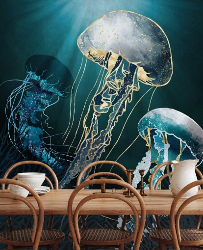 mural de pared con medusas azules mural de pared con medusas azules