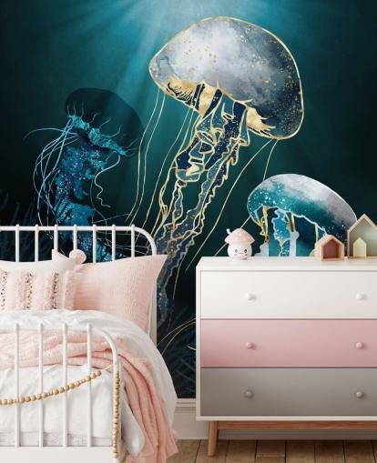 blue jellyfish wallpaper wall mural