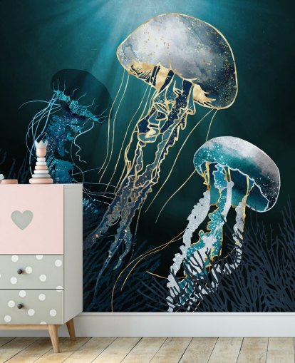 blue jellyfish wallpaper wall mural