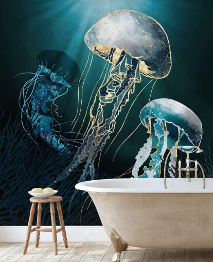 blue jellyfish wallpaper wall mural