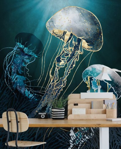 blue jellyfish wallpaper wall mural blue jellyfish wallpaper wall mural