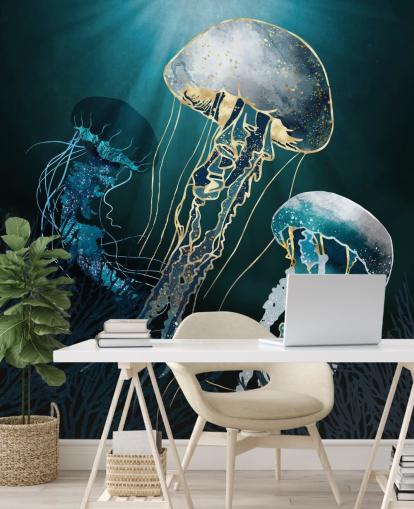 blue jellyfish wallpaper wall mural
