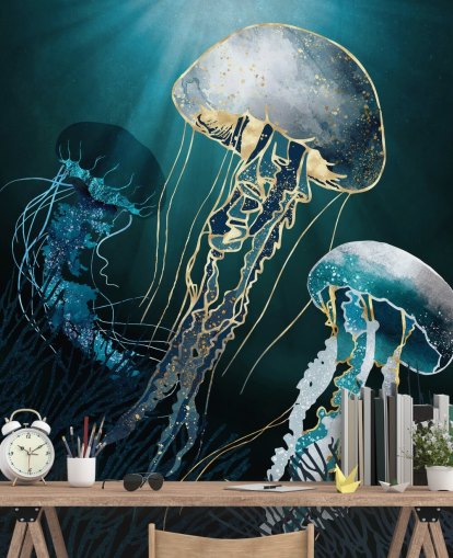 blue jellyfish wallpaper wall mural