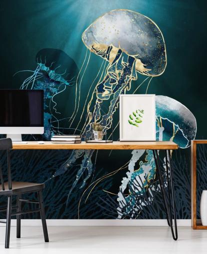 blue jellyfish wallpaper wall mural