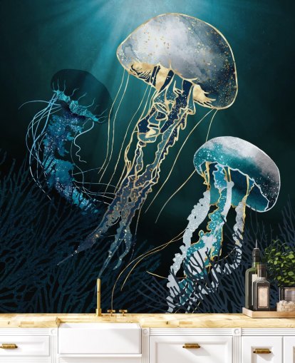 blue jellyfish wallpaper wall mural