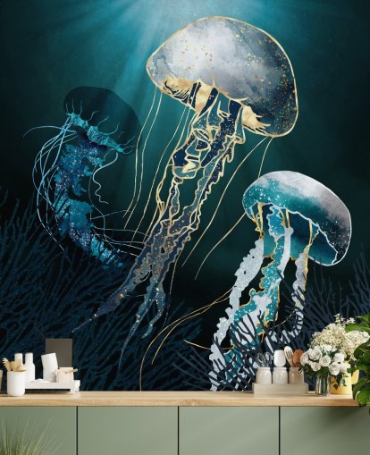 blue jellyfish wallpaper wall mural