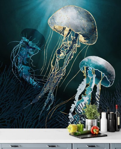 blue jellyfish wallpaper wall mural