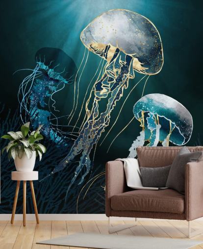 blue jellyfish wallpaper wall mural