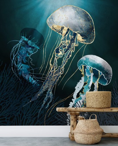 papier peint méduses bleues