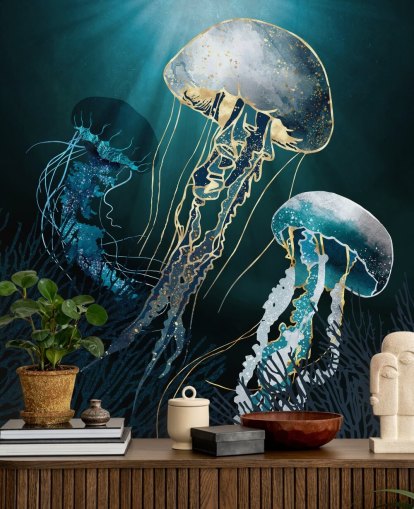 blue jellyfish wallpaper wall mural