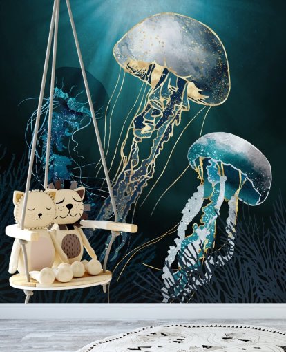 blue jellyfish wallpaper wall mural blue jellyfish wallpaper wall mural