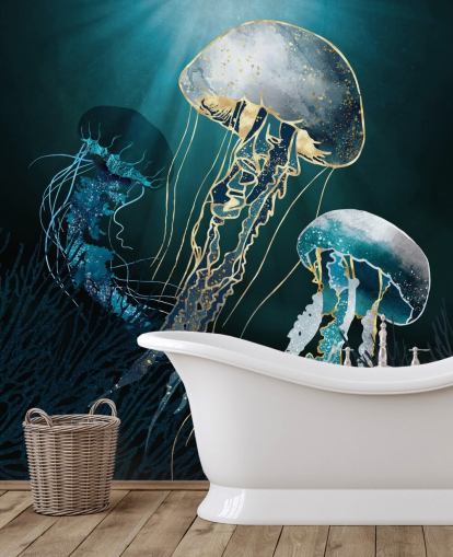 blue jellyfish wallpaper wall mural