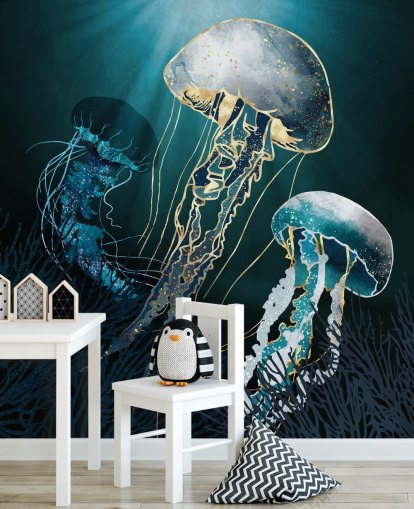 blue jellyfish wallpaper wall mural