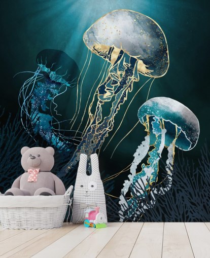 blue jellyfish wallpaper wall mural
