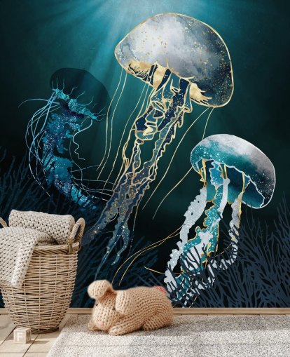 blue jellyfish wallpaper wall mural