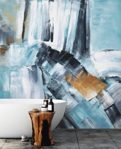 Abstraktes blaues und gelbes Wandbild