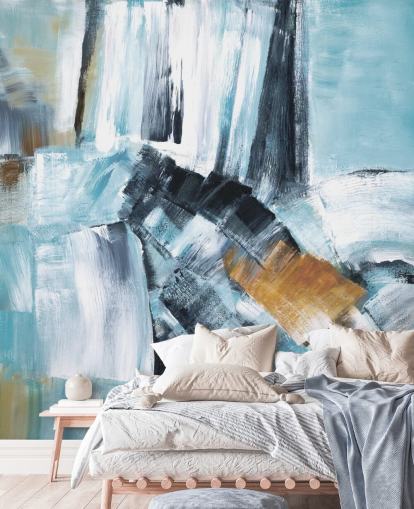 Abstract blue and yellow mural