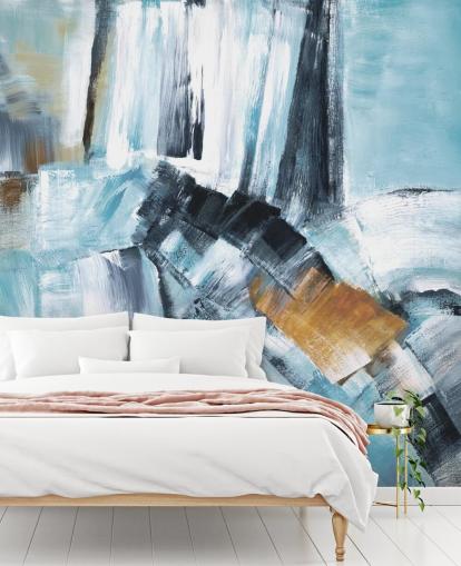 Abstract blue and yellow mural