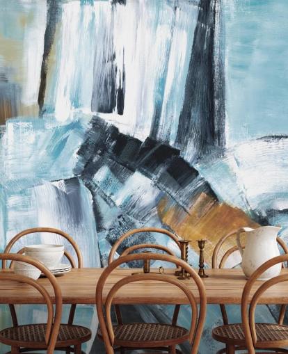 Abstract blue and yellow mural