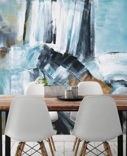 Abstract blue and yellow mural