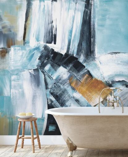 Abstract blue and yellow mural