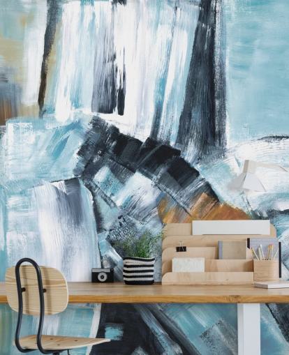 Abstraktes blaues und gelbes Wandbild Abstraktes blaues und gelbes Wandbild