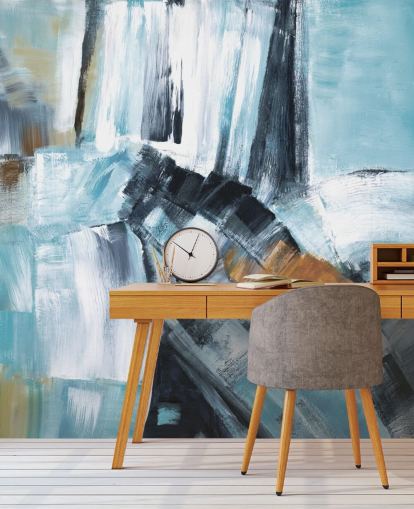 Abstract blue and yellow mural