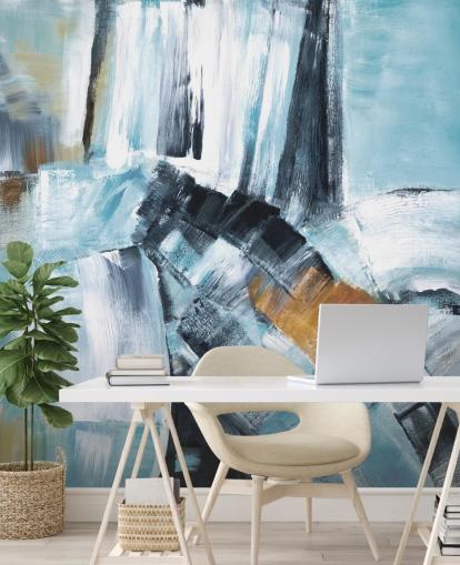 Abstract blue and yellow mural