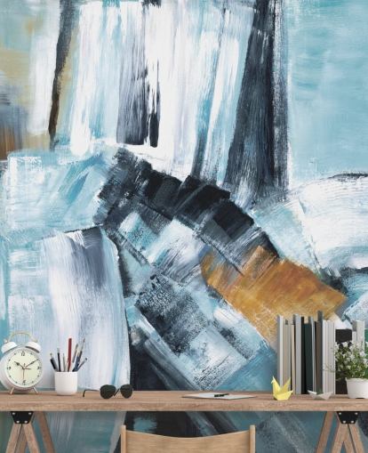 Abstraktes blaues und gelbes Wandbild Abstraktes blaues und gelbes Wandbild