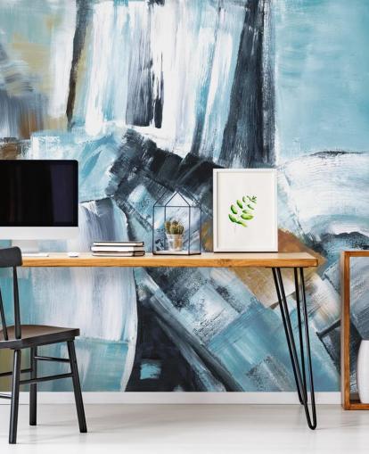 Abstraktes blaues und gelbes Wandbild