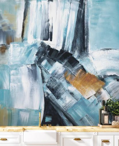 Abstract blue and yellow mural