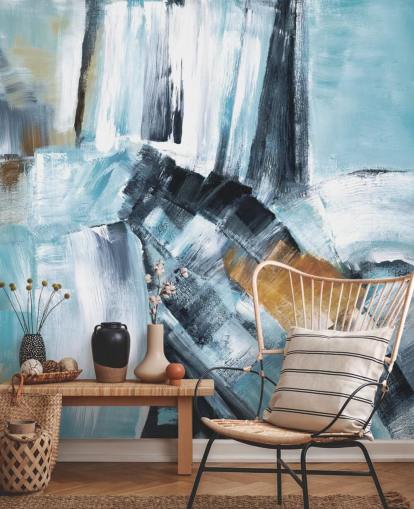 Murale astratto blu e giallo