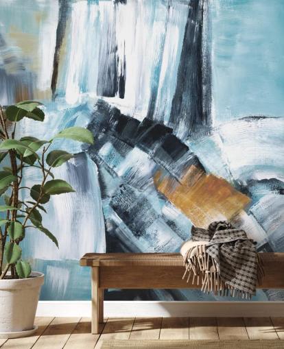 Abstract blue and yellow mural