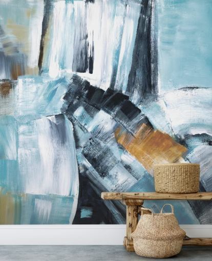 Abstraktes blaues und gelbes Wandbild