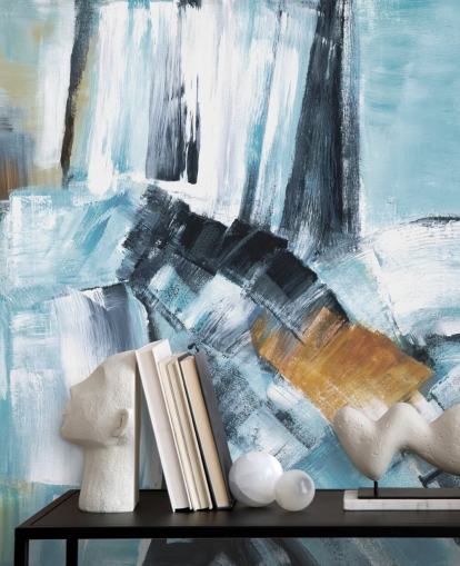 Abstract blue and yellow mural