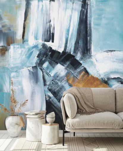 Abstract blue and yellow mural